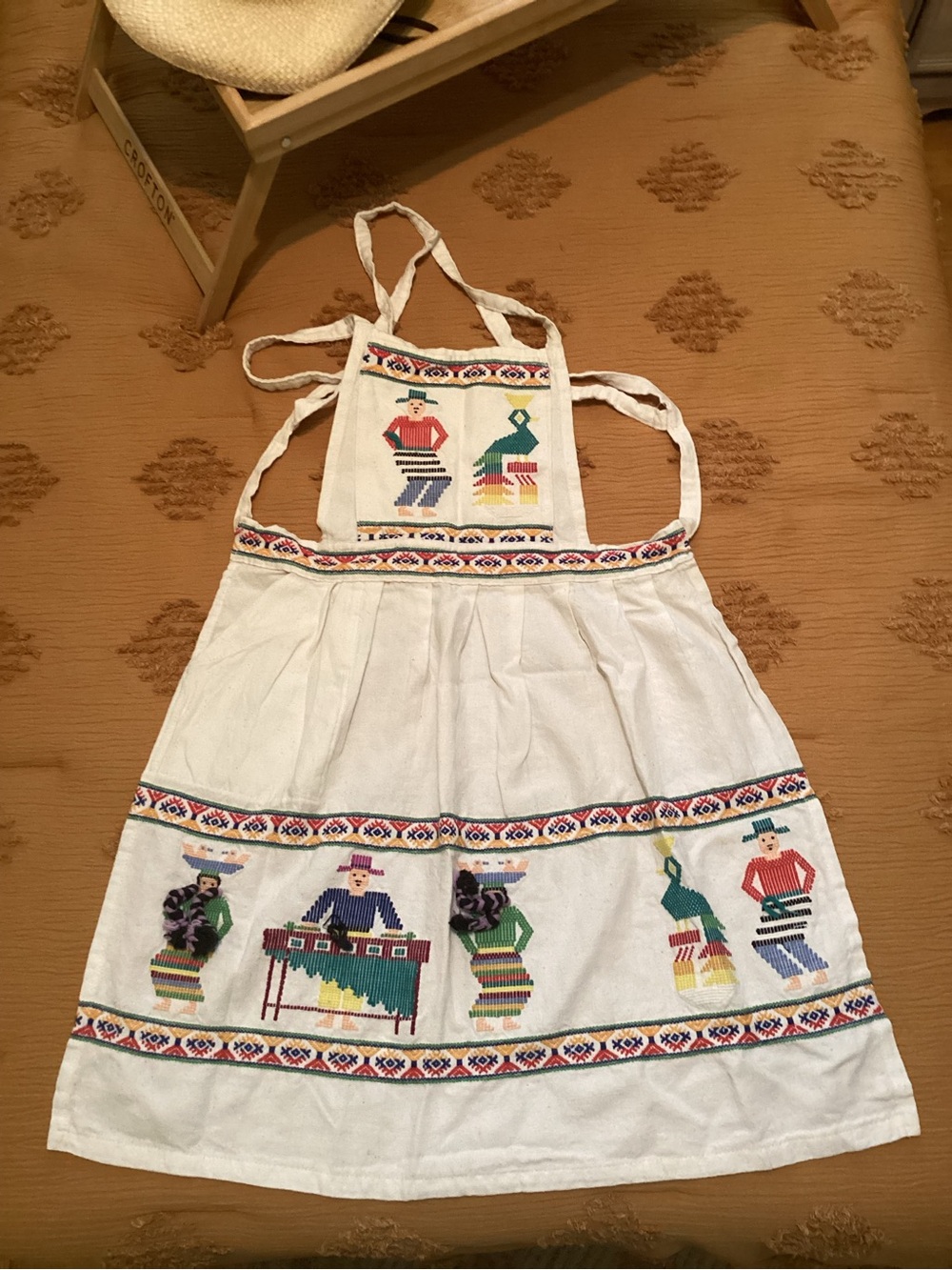 Child’s Large Embroidered Folk Apron with Colorful Dancers